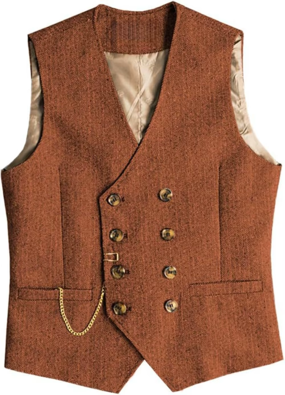 Gilet pour homme à col en V, motif chevrons, double boutonnage, coupe ajustée, pour mariage et garço