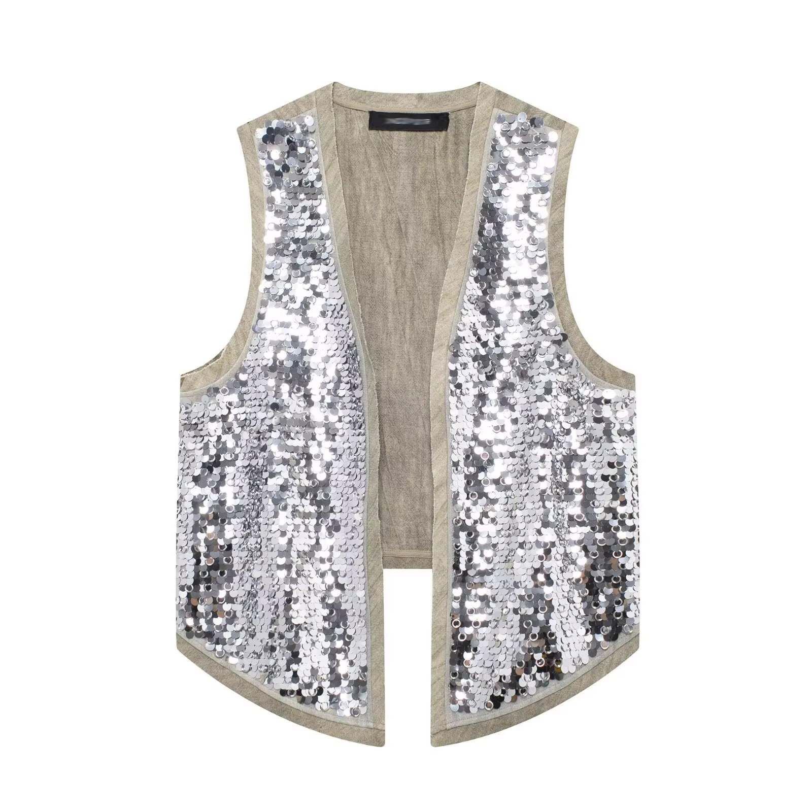 MUJER 2025 paillettes gilets ouverts pour femmes paillettes gilet sans manches femme été gilet gilet