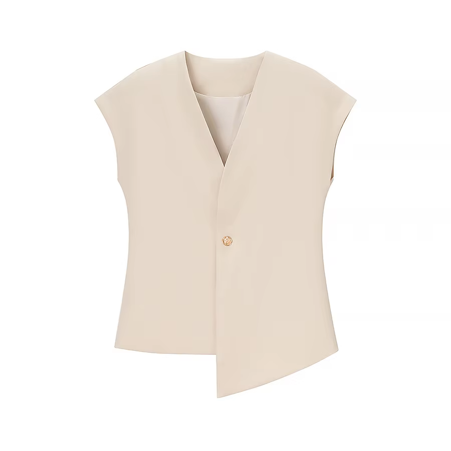 HH femmes Chic solide col en v une boucle gilet gilet + taille haute poche latérale décontracté ferm