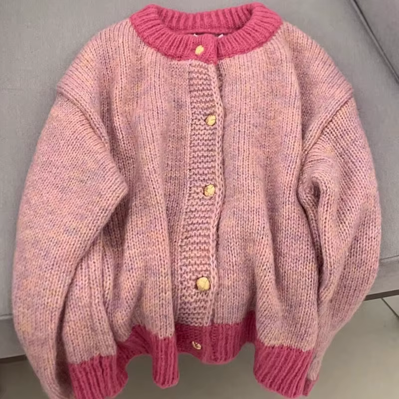 Cardigan court en tricot pour femme, style décontracté, épais, automne-hiver, avec boutons contrasta