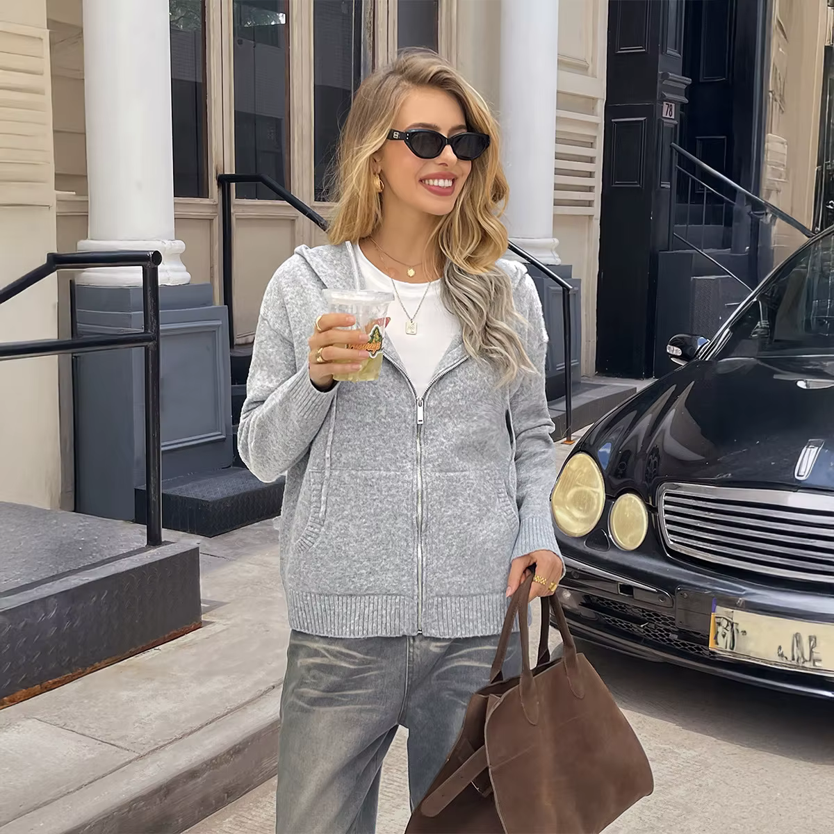 Sweat-shirt zippé à manches longues pour femmes, couleur unie, vacances, automne/hiver 2025