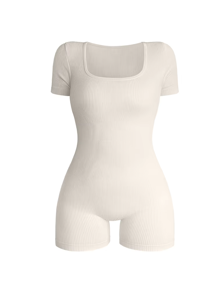 Combinaison une pièce à col carré et manches courtes pour femmes, Sexy, taille haute, moulante, à la