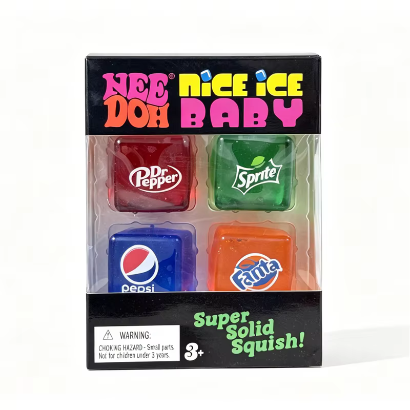 Needoh Nice Ice Mini 4 Pack Cube de canette de boisson cola, jouet anti-stress non toxique à récupér