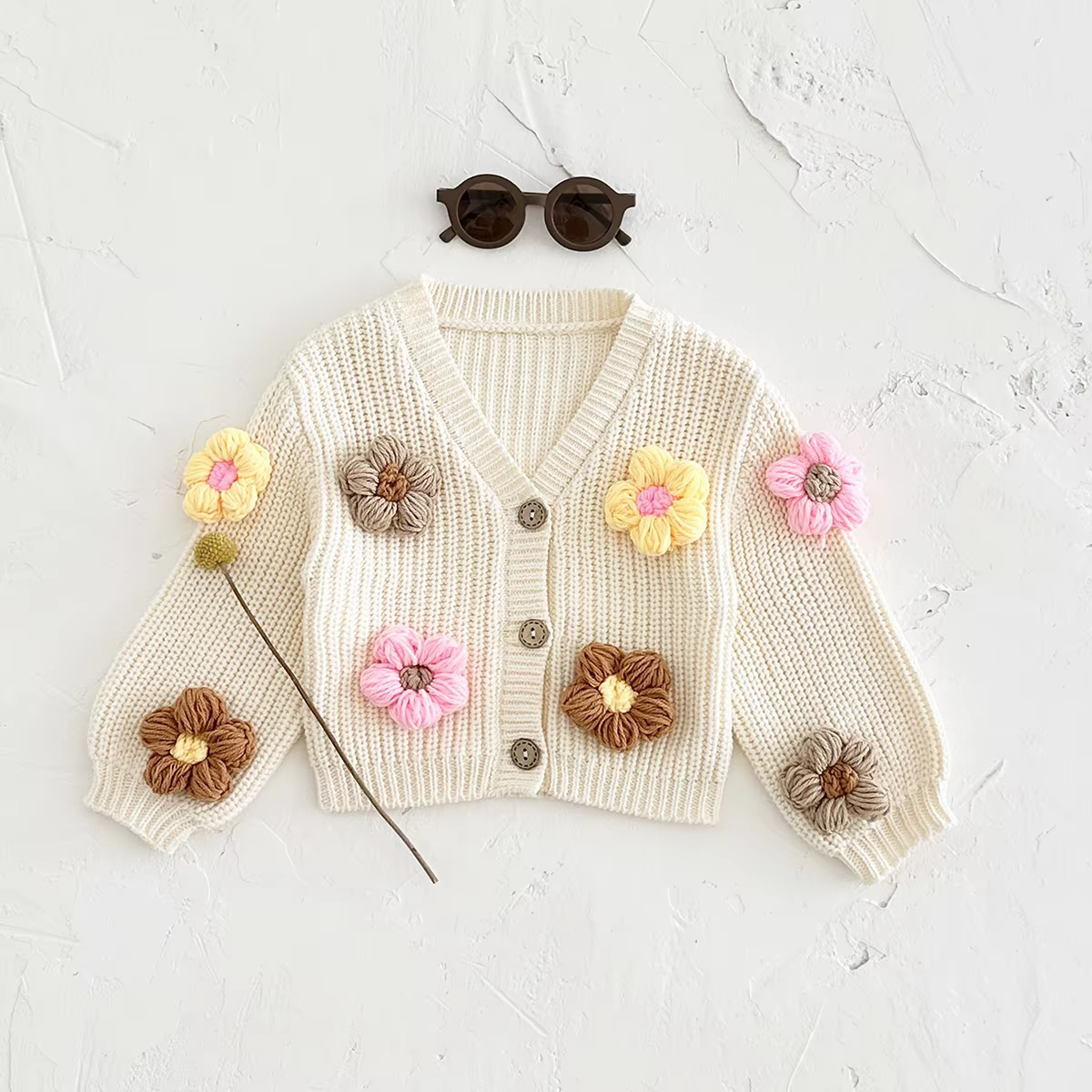 Bébé Cardigan pull automne hiver bébé hauts mode tricot manteaux à manches longues fleur à la main n