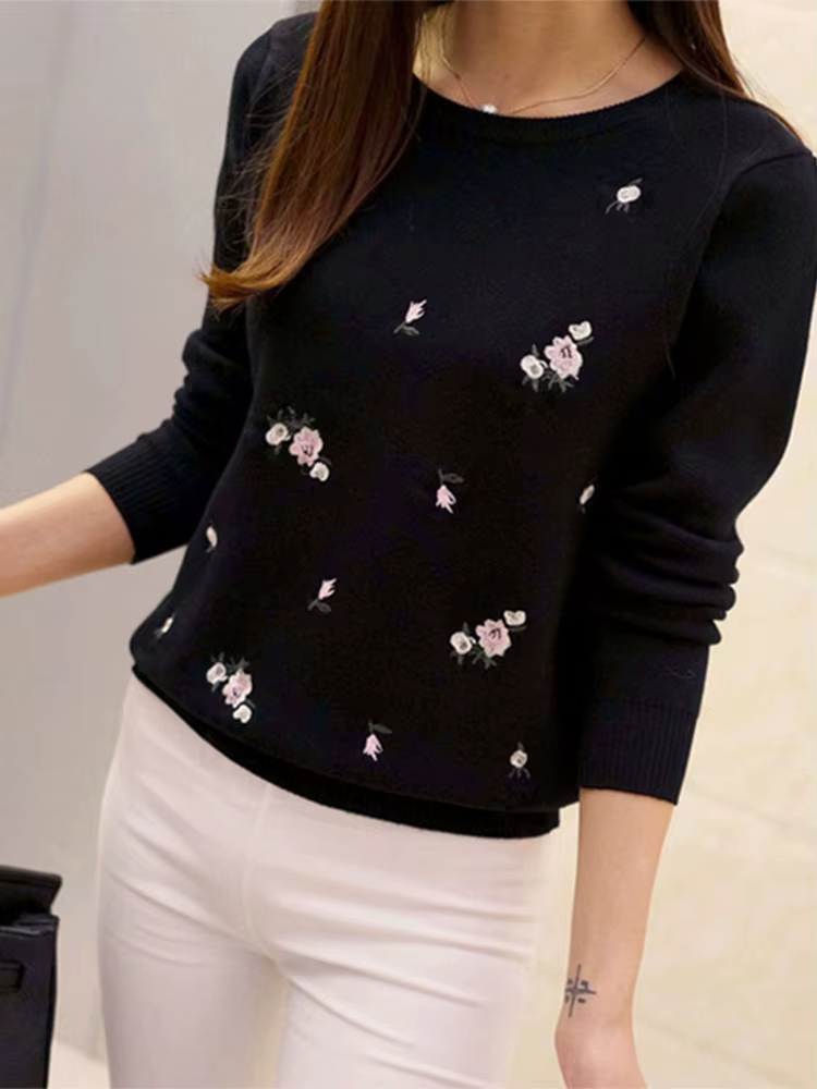 2025 automne Pull femmes broderie tricoté hiver femmes Pull et Pull Femme Tricot Jersey Pull Femme