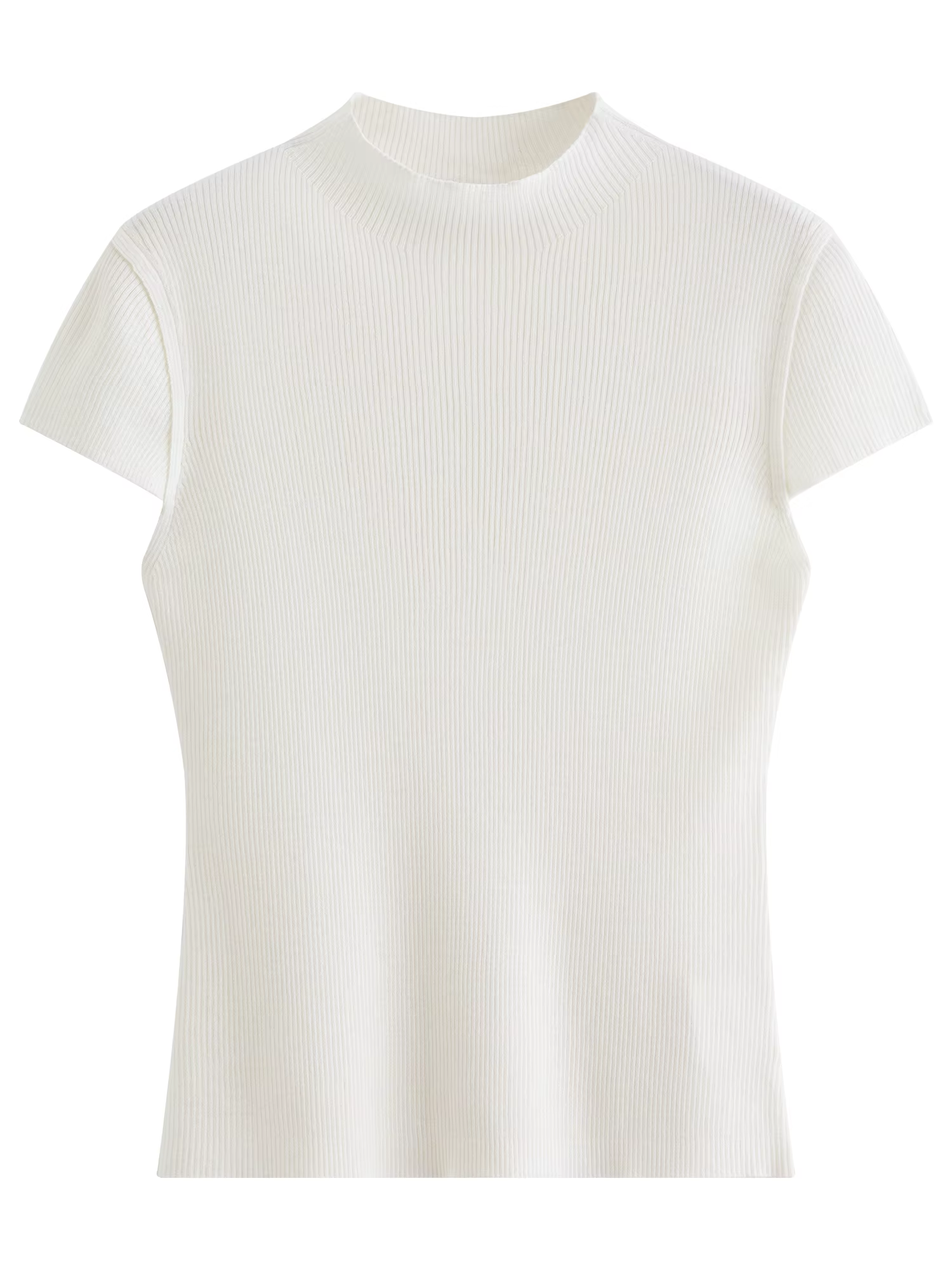 Pull en laine tricotée à col semi-montant uni pour femme FSLE Printemps 2026 - Coupe ajustée, manche