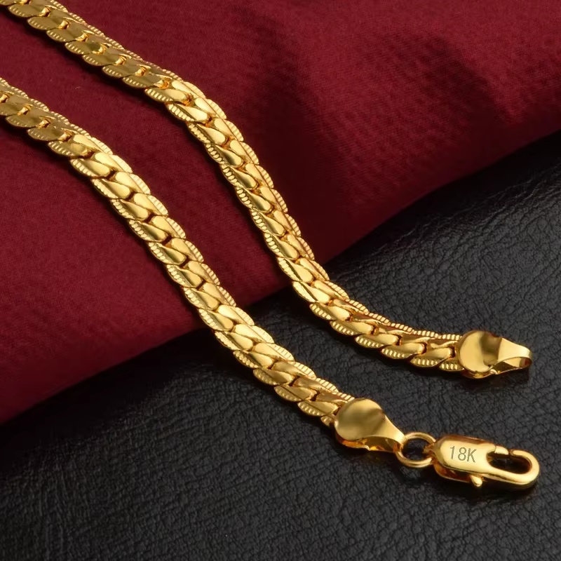 Collier chaîne latérale complète en or 18 carats, 18-24 pouces, 45-60cm, 6mm, pour femmes et hommes,