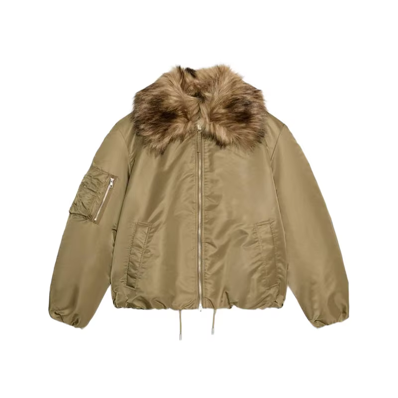 Veste bombardier Vintage vert Olive avec col en fausse fourrure pour femme, manteau décontracté à co