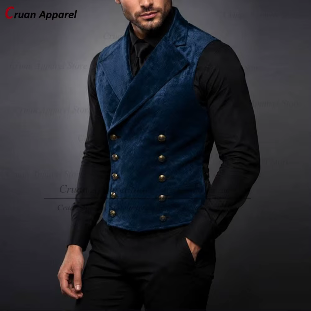 Gilet en velours de haute qualité pour homme, costume de soirée élégant sur mesure, coupe ajustée, 1