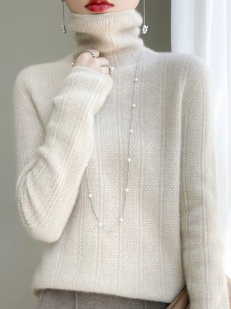 100% laine cachemire pull femmes col roulé à manches longues hauts tricotés pulls automne hiver déco
