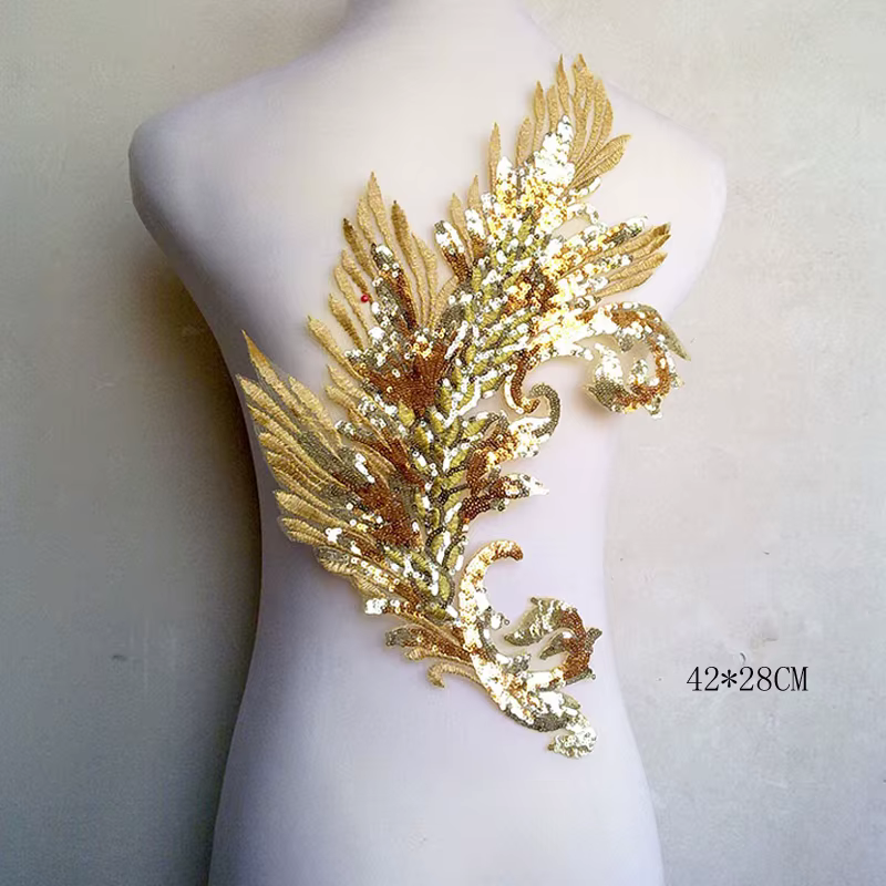 Garnitures en tissu dentelle pour col et décolleté doré, patchs à coudre, broderie pour Appliques de