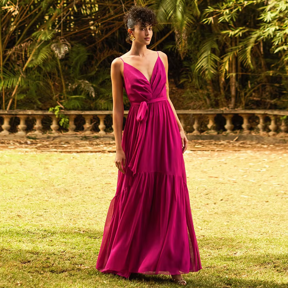 Po-Robe de Soirée à Bretelles Spaghetti pour Femme, Col en V, Ligne A, Dos aux, Longue Ceinture, Lon
