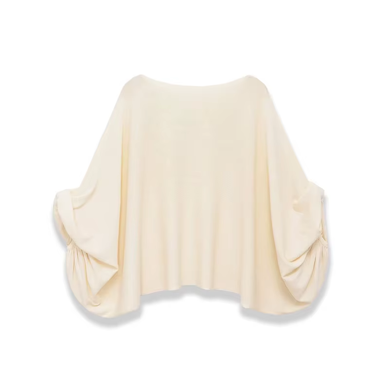 TFAFXY 2026 – Nouveau pull décontracté chic en maille unie beige à manches chauve-souris amples pour