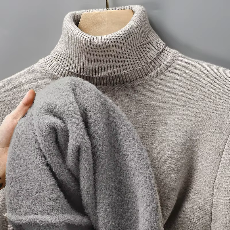 Sweat-shirt à col roulé pour hommes, anti-boulochage, tricoté de haute qualité, coupe cintrée, manch