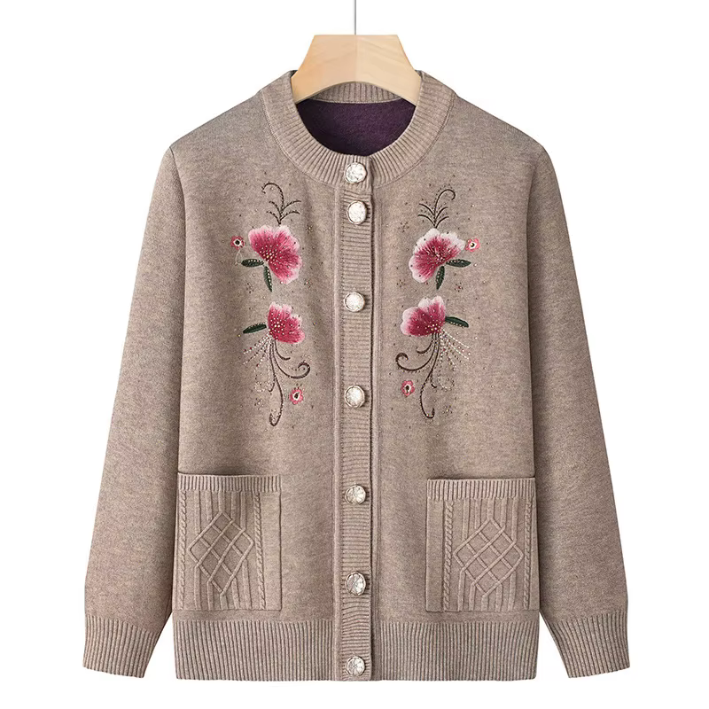 Pull XL-4XL femmes imprimé ajouter velours hiver Cardigan manteau d'âge moyen mère ogo veste chaude