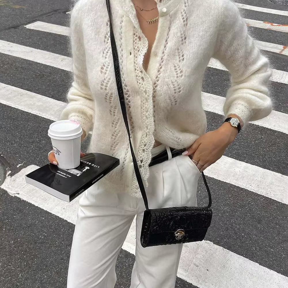 Talenza blanc femmes Cardigan mode dentelle évider décontracté surdimensionné printemps chandails Ch