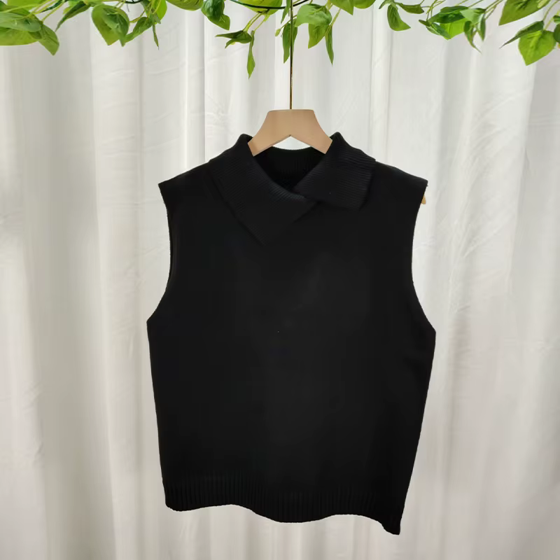 Nouveau gilet en tricot coréen uni à col rabattu sans manches, polyvalent et décontracté pour femmes