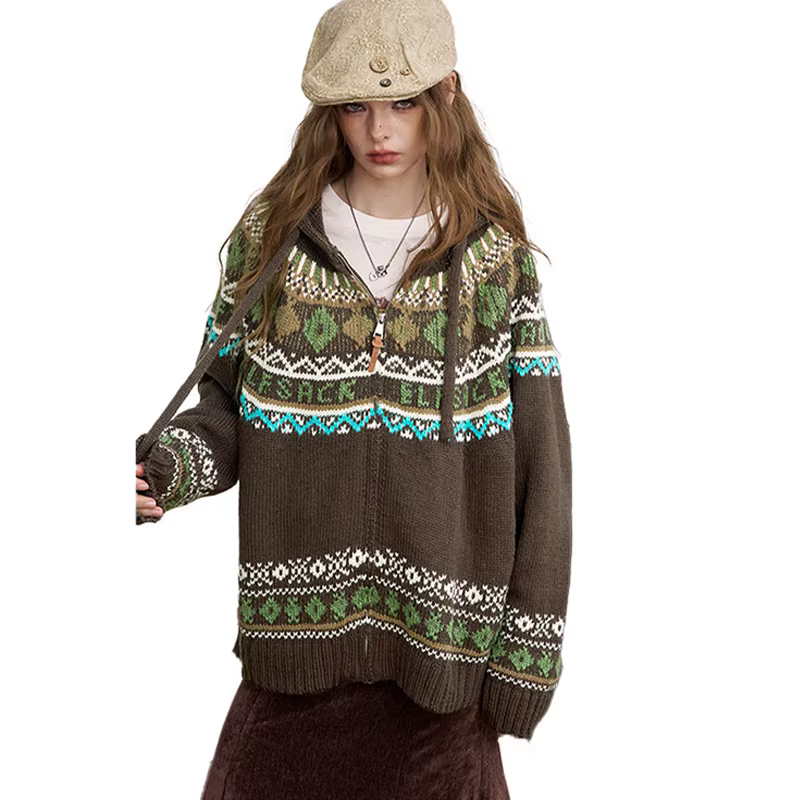ELFSACK 2025 hiver nouveautés noël décontracté pull à capuche zippé pour femme