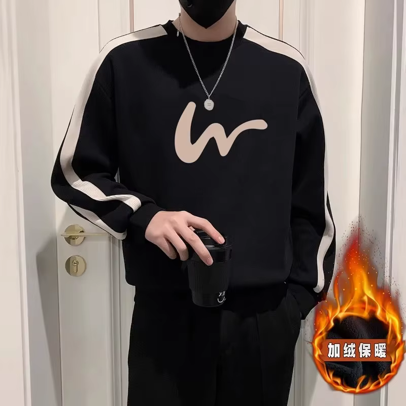 Sweat-shirt à col rond pour hommes, T-shirt décontracté à manches longues en velours, printemps-auto