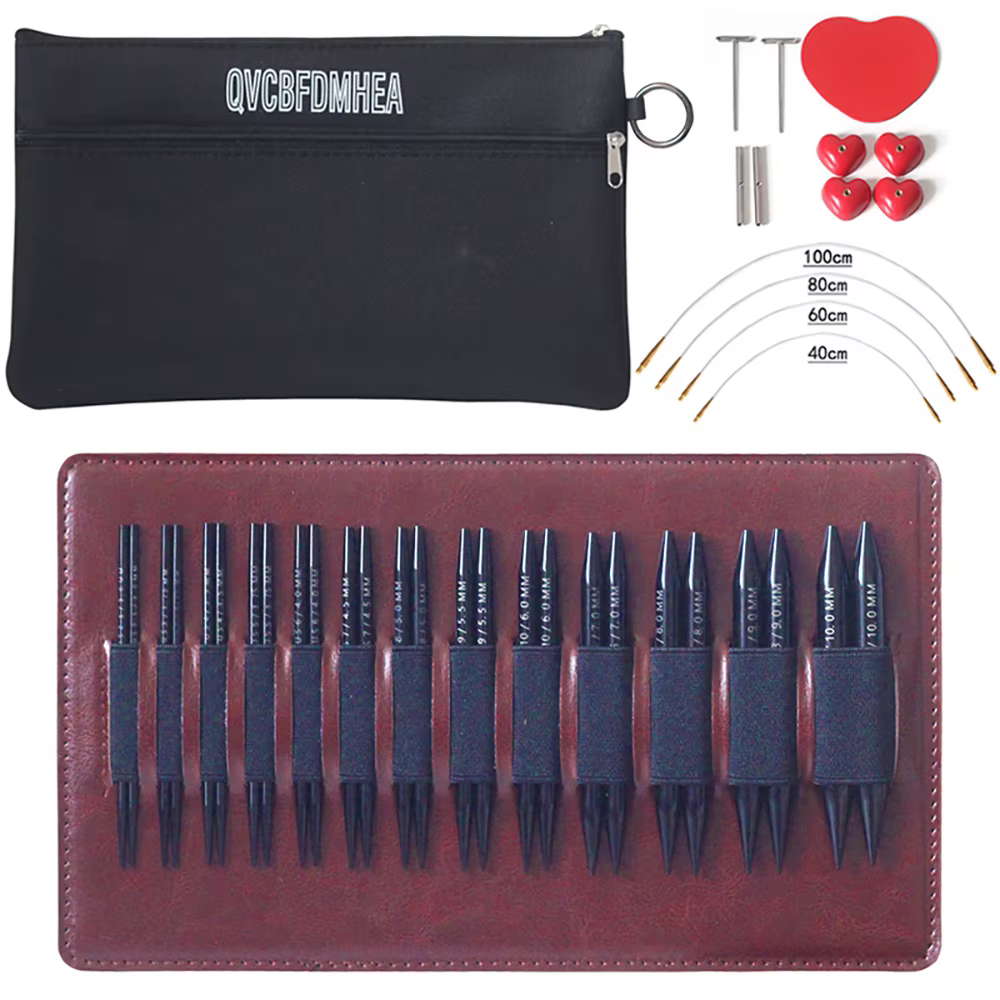 Lot de 13 aiguilles circulaires détachables en aluminium noir de 4 pouces, 10Cm, 3.0 à 10,0 mm, avec
