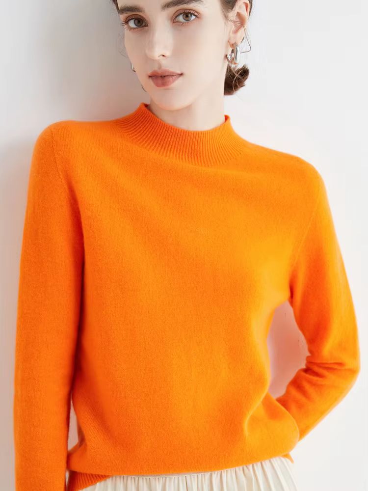 Pull 100% laine mérinos pour femme, pour automne et hiver, première ligne, sans couture, col mi-haut