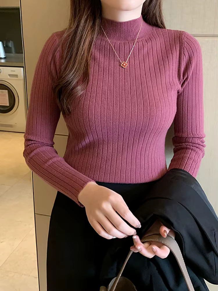 ITOOLIN femmes pull en cachemire mince doux tricoté pulls col montant pulls solides T-Shirts semi-co
