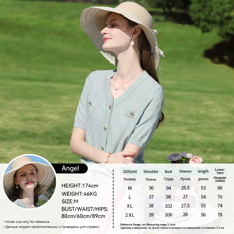 Je vous crois vert français parfumé carré tricoté pull été 2025 fausse poche Patch hauts simple bout
