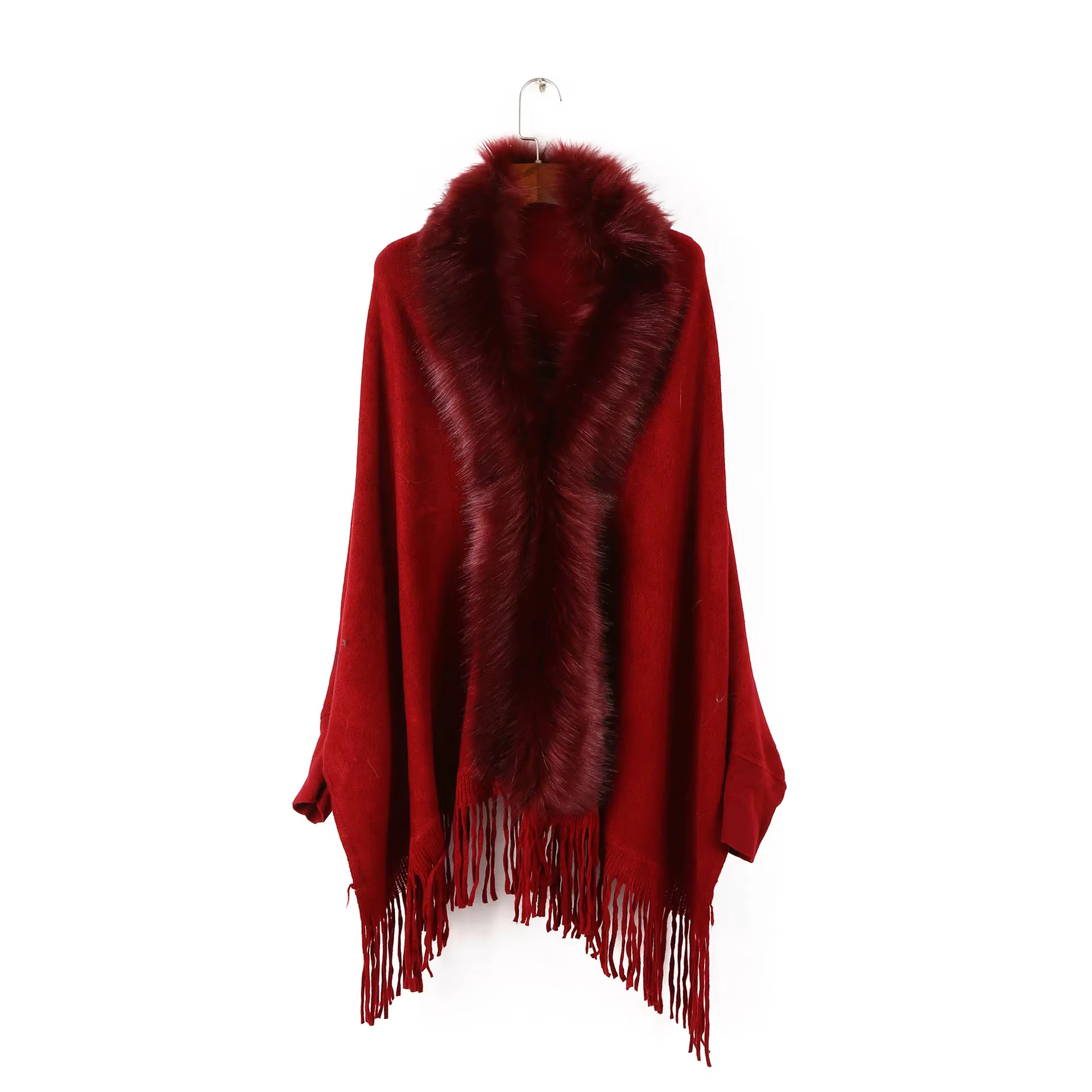 Cardigan long à manches longues pour femme, style enveloppant, en fausse fourrure, couleur unie avec