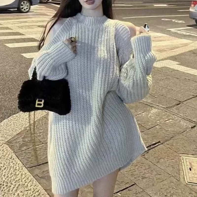 Pull ample en laine à épaules dénudées pour femme | Style paresseux, sensation détendue, ample et