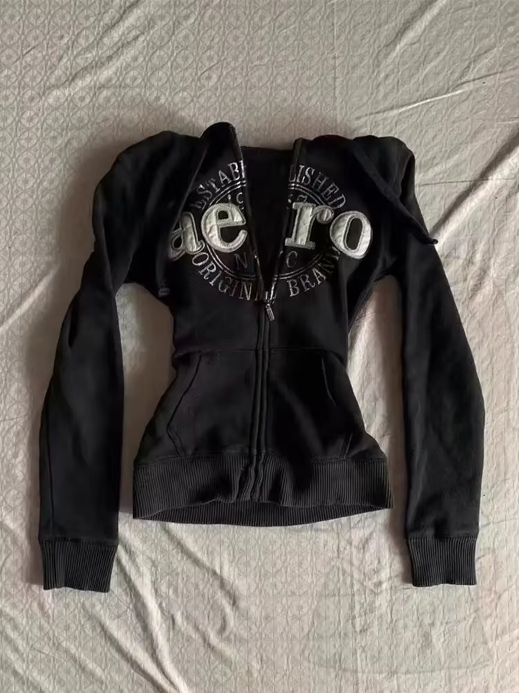 Veste rétro américaine design vintage sweat à capuche noir femmes veste décontractée femmes automne 