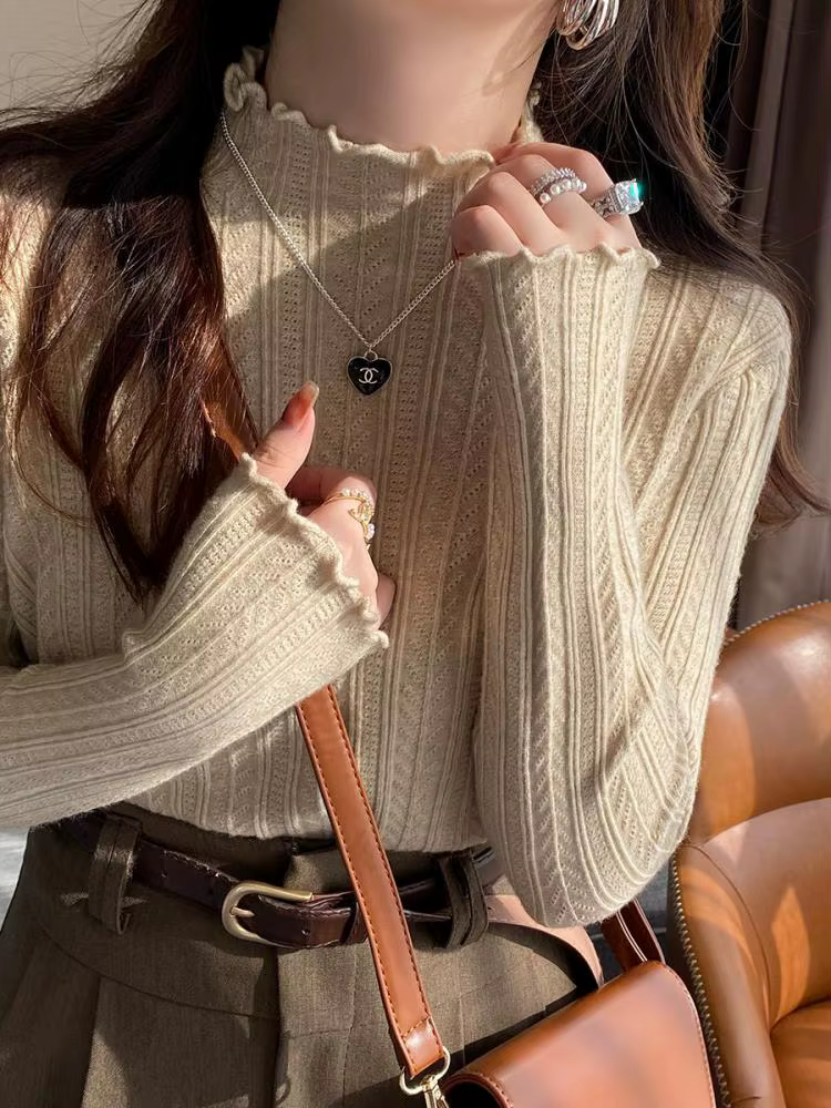 Zjaiss 2026 automne hiver chaud Pull froncé col roulé femmes chandails mince hauts tricoté Pull Pull