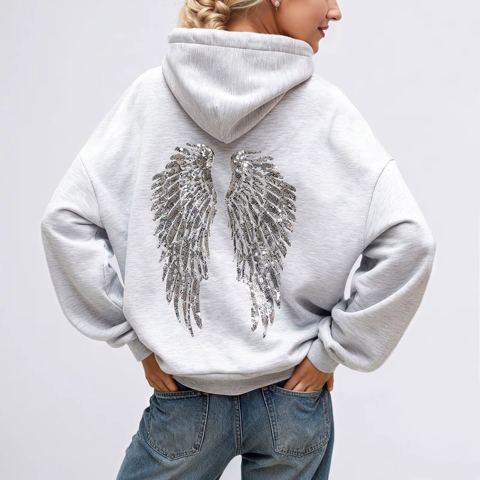Sweat-shirt à paillettes ailes d'ange pour femme, coupe ample, automne/hiver, pull de fête scintilla