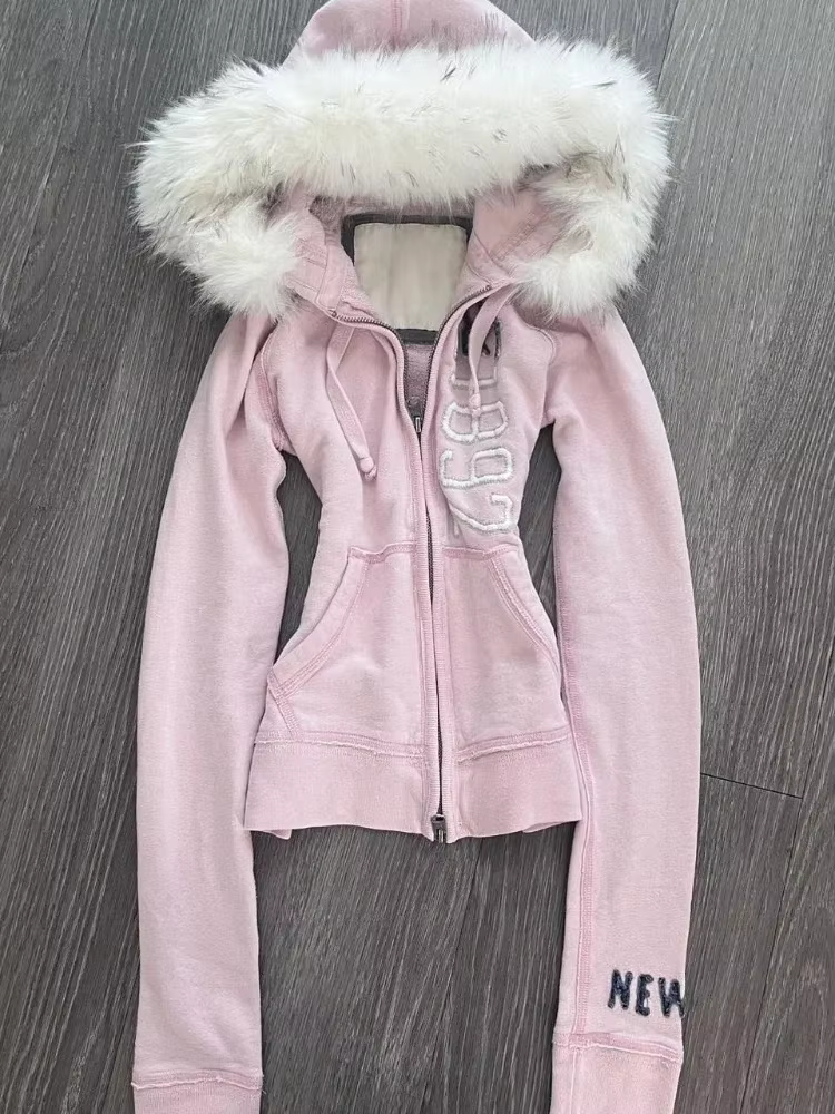 Sweat à capuche Vintage américain rétro pour femme, couleur unie, doublure en fausse fourrure, ferme
