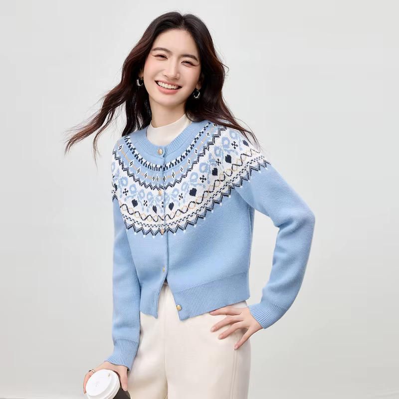 Cardigan Fair Isle SENTUBILA pour femme, collection automne-hiver 2026, veste tricotée à manches lon