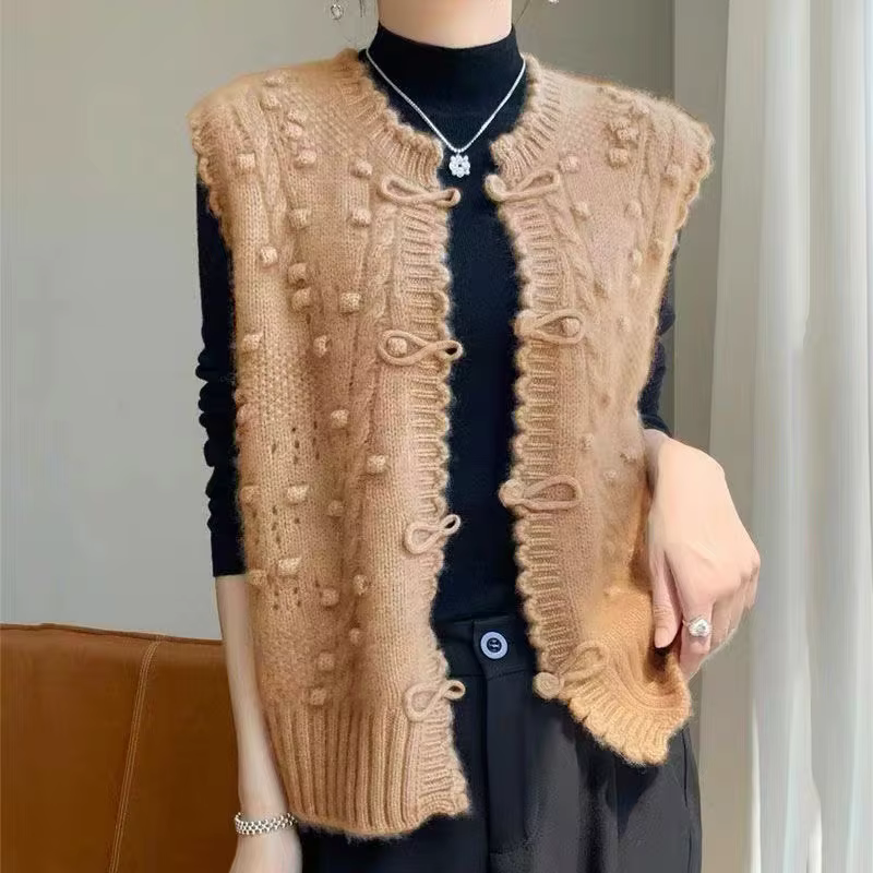 Gilet pull tricoté pour femme, nouveau tempérament d'automne et d'hiver 2021, couleur unie, superpos