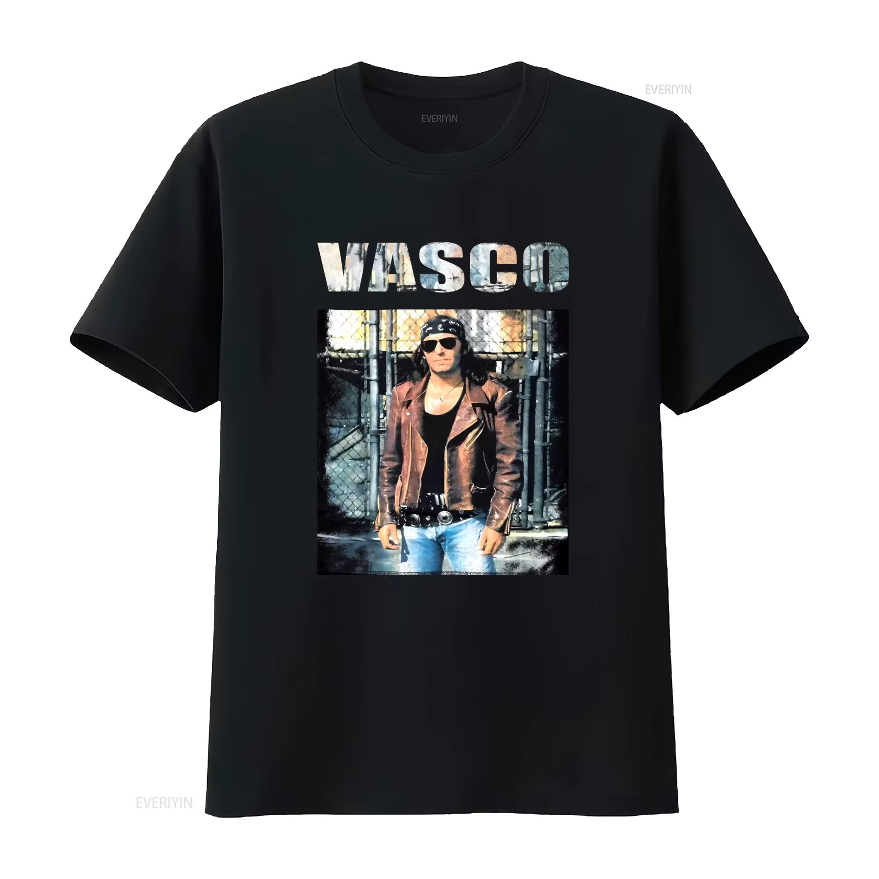 T-shirt original vintage Vasco Rossi 1993 col rond décontracté tissu légèrement extensible coupe rég
