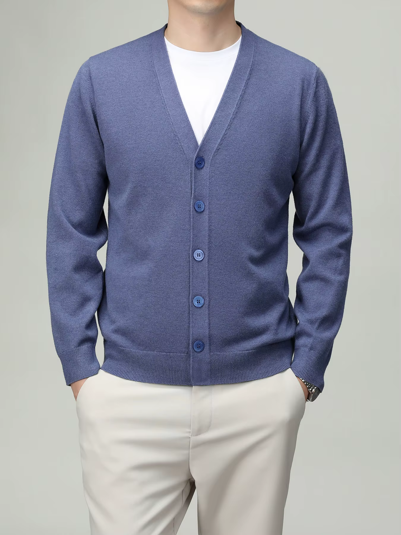 Cardigan Classique Tricoté pour Homme – Printemps/Automne – Couleur Unie avec Boutons – Idéal pour T