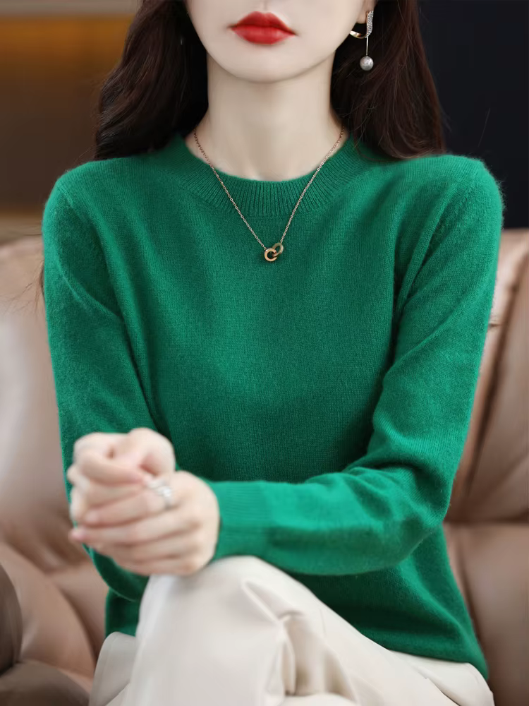 Femmes 100% laine mérinos pull col rond manches longues cachemire tricots pull Aliselect mode automn