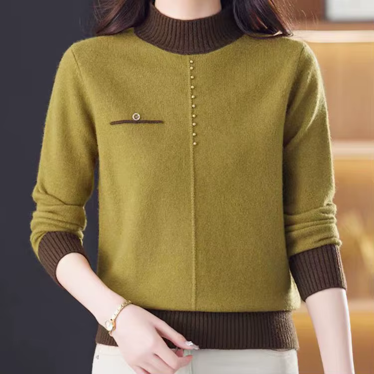 Top femme vêtements Vintage femmes pull mode élégant demi col haut pull femmes automne à manches lon