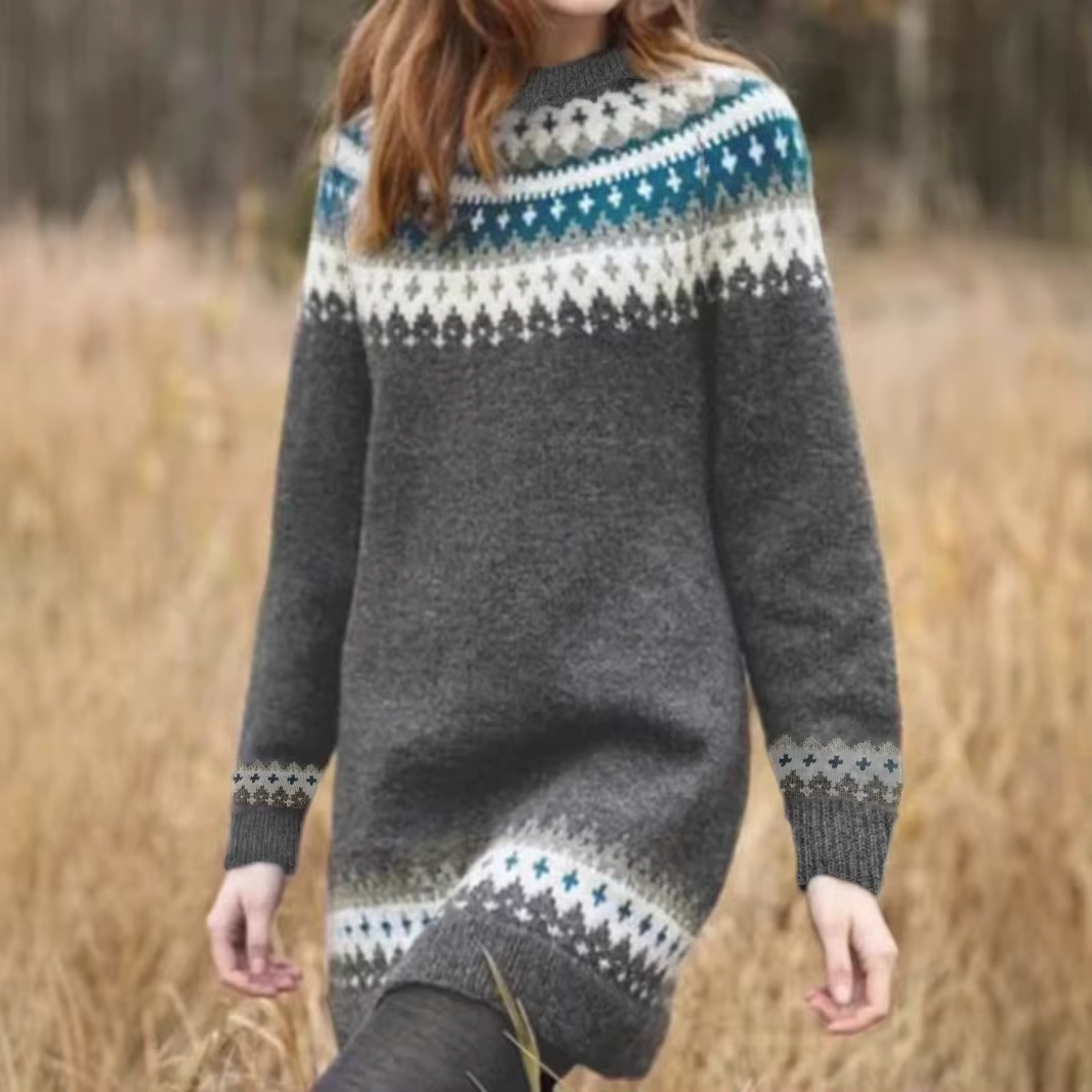 Pull long élégant en maille pour femme, col rond, manches longues, automne-hiver, grande taille, mot