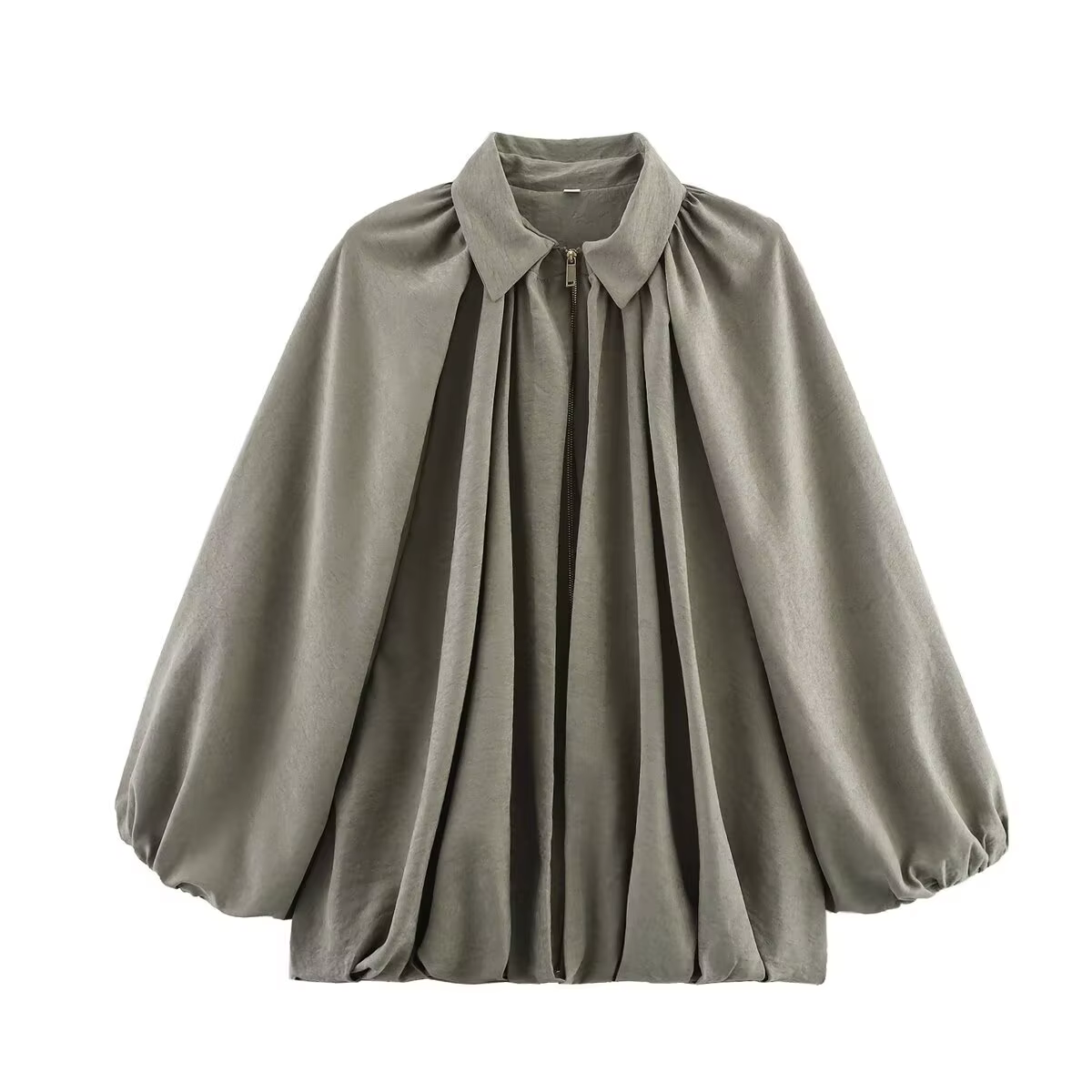 Vestes à manches bouffantes pour femme, blouson bombardier plissé, vêtements d'extérieur, haut Vinta