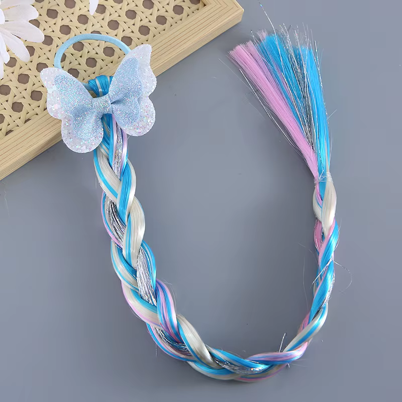 Perruque arc-en-ciel pour petites filles, tresses longues, accessoires de cheveux pour enfants, band