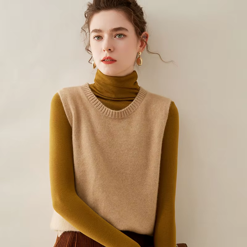 YTFidio-Pull en cachemire à col rond pour femme, pulls décontractés, laine mérinos, chaud, vêtements
