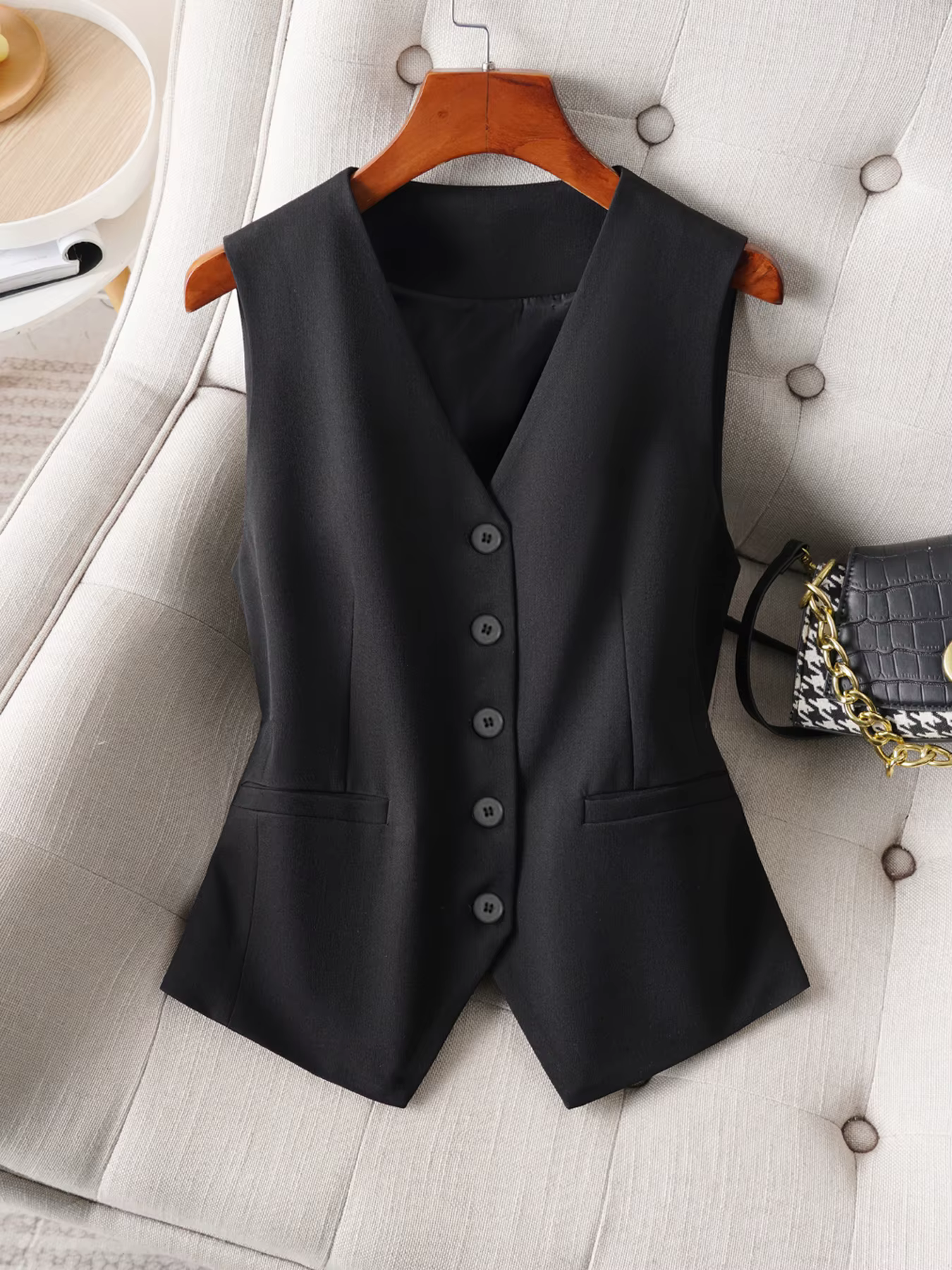 Gilet de costume superposé à simple boutonnage pour femme, idéal pour le printemps et l'automne, peu
