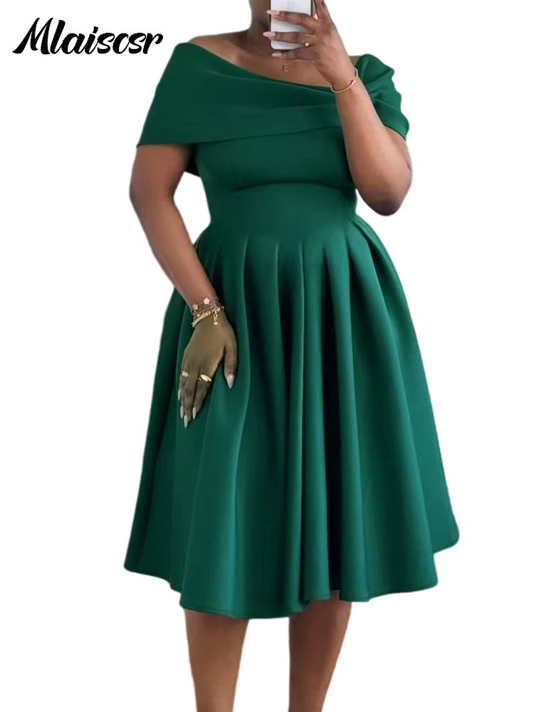 Mlaiscsr – robe de Cocktail orange pour femmes, élégante, ligne A, manches courtes évasées, robe mi-