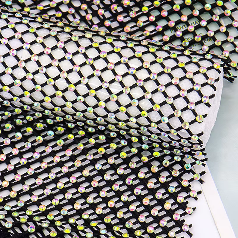 5 Yards de Tissu en Maille Strass Scintillant et Extensible, Tissu Creux en Cristal Brillant pour DI