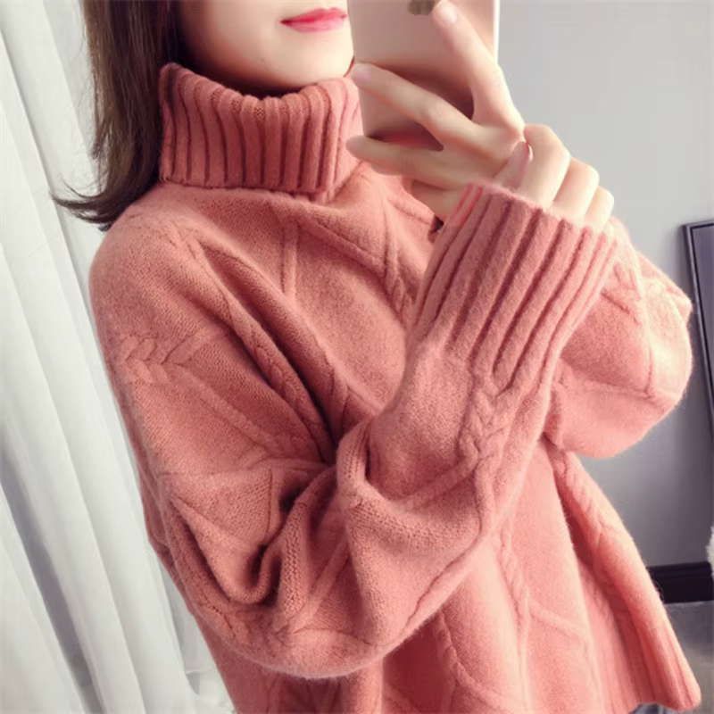 Épaissir chaud col haut Pull pour femmes pulls décontracté automne hiver Pull Femme ample sommets tr