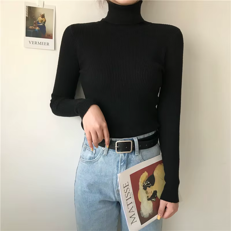 Femmes tas col roulé automne hiver pull nouvelle mode pull élastique tricot dames pull décontracté s