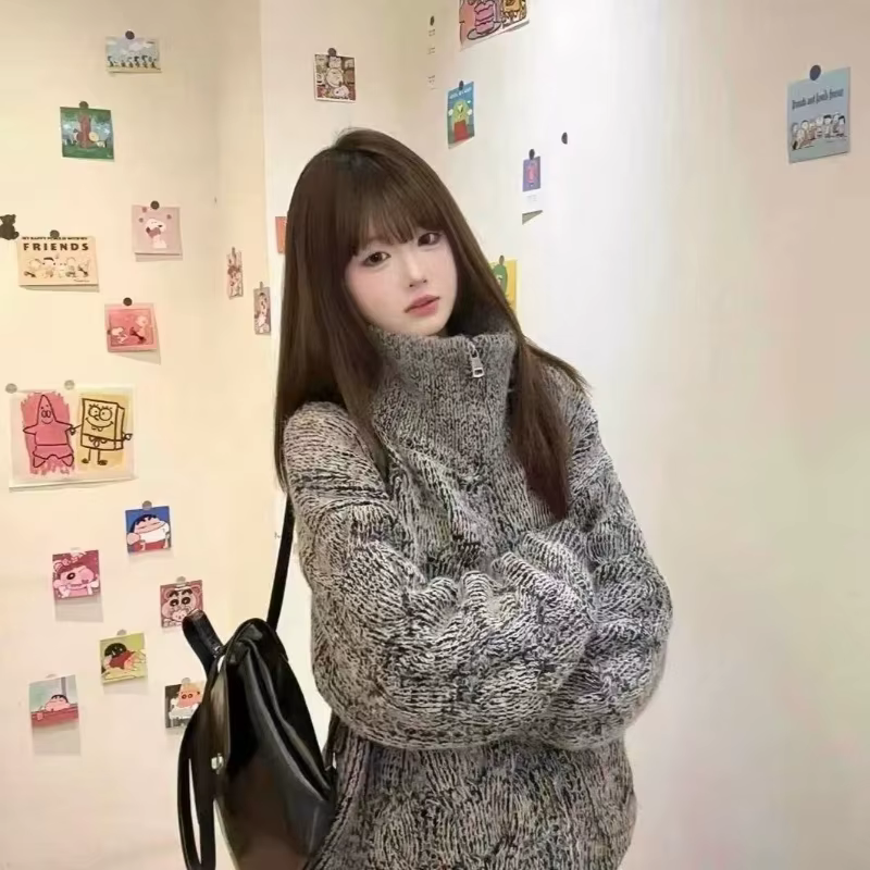 Cardigan à fermeture éclair de Style coréen pour femme, Vintage, Harajuku, pull ample décontracté, S
