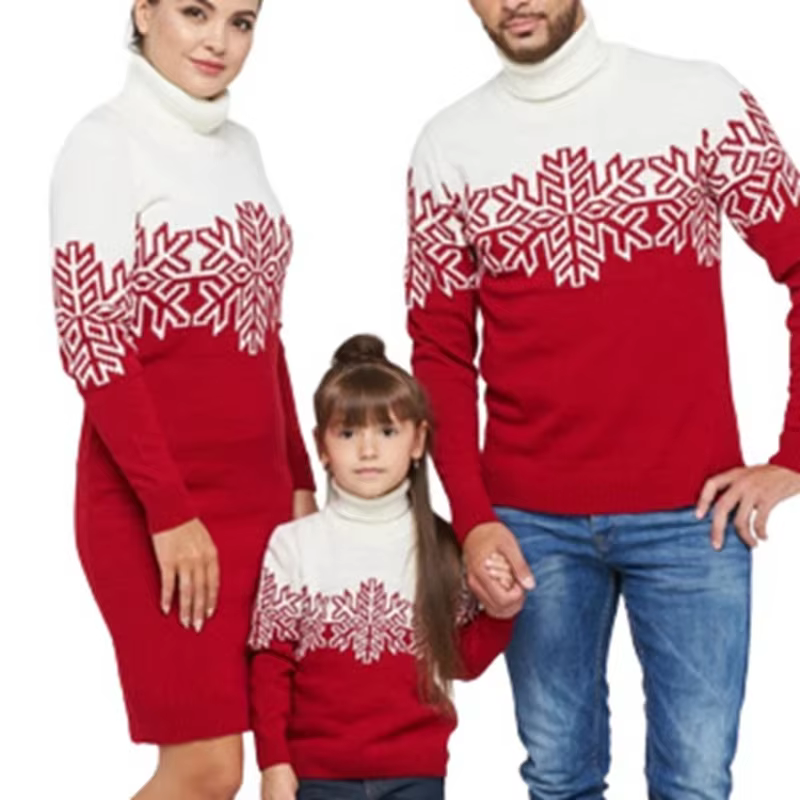 Nouveau noël correspondant chandails flocon de neige imprimé maman robe papa enfants Jacquard pulls